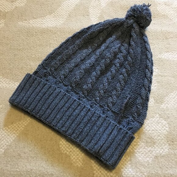 Pale Blue Cotton Blend Knit Parkhurst Canadian Made Pom Beanie - Picture 2 of 7